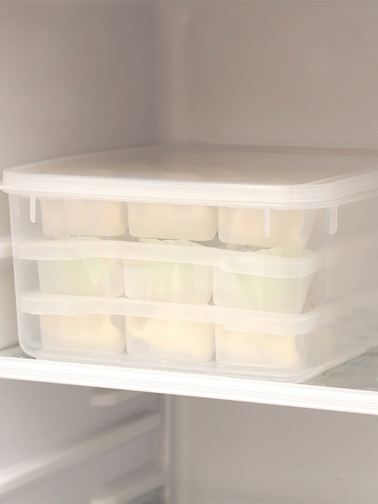 日本进口不粘底饺子盒冰箱保鲜盒收纳盒密封速冻冷藏可微波食品盒
